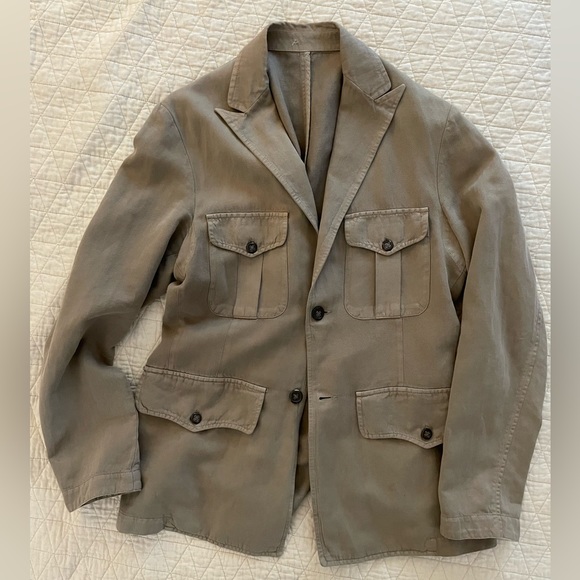 ETRO Cotton & Linen Peak Lapel Patch Pocket Field Jacket in Taupe Size M - Picture 1 of 6